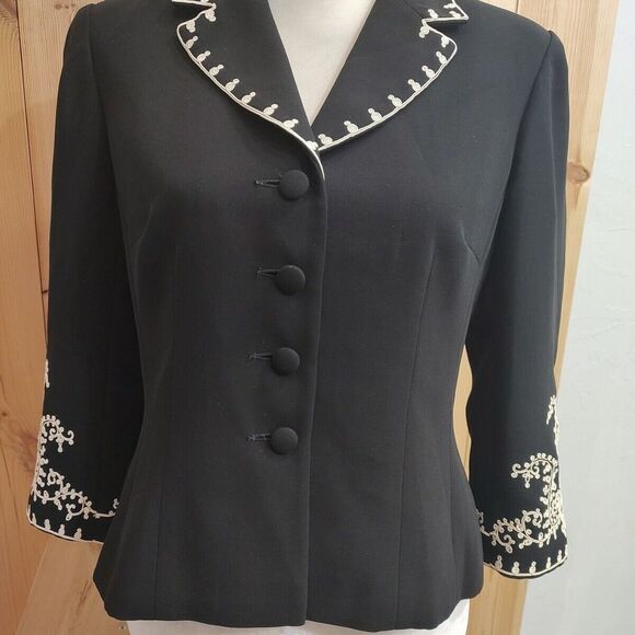 Jackets & Blazers - Maggy L‎ Evening Suit Jacket Black Scroll Embroidery Peter Pan Collar Sz 8